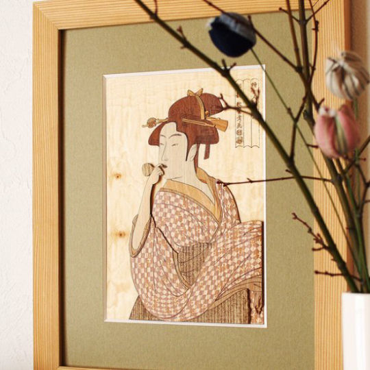 Young Woman Blowing a Glass Pipe Wooden Collage Art Kit - Kitagawa Utamaro Japanese woodblock print handicraft set - Japan Trend Shop